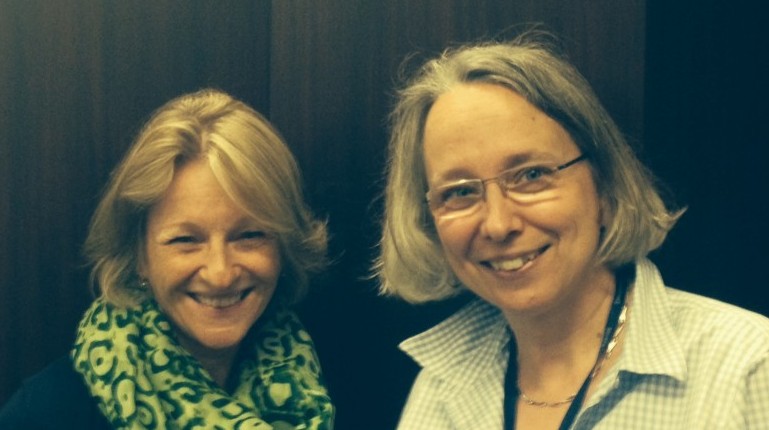 Rita Vine (left) and Sian Meikle in their Library office